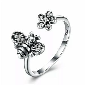 NEW•Bumble Bee/Flower silver 925 open ring